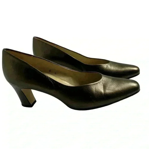 Etienne Aigner Women's Vintage Metallic Green Brown Leather Pumps Size 9 - Picture 13 of 14